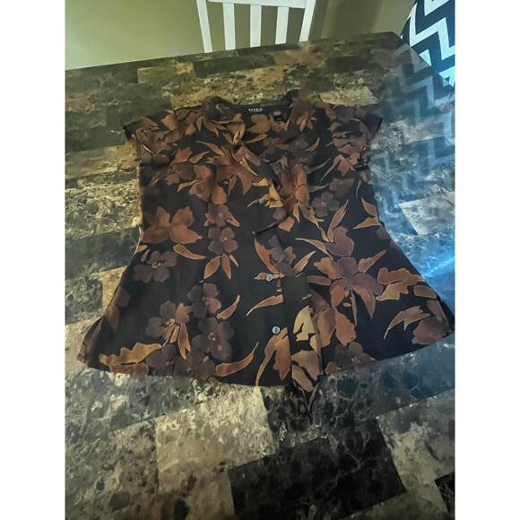 Studio by Liz Claiborne Brown Mildly Sheer Button Up Top - Picture 8 of 9